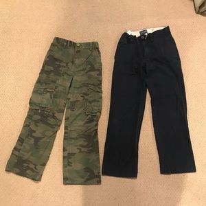 Two Pairs Boys Pants - Army Cargo and Black